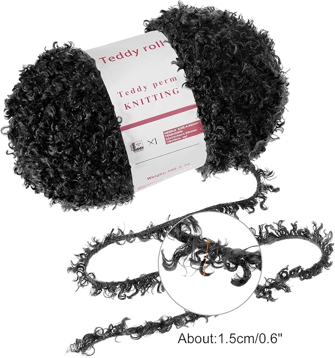 MECCANIXITY Fur Yarn Soft Fluffy Chunky Yarn Fuzzy Eyelash Yarn Black for Crocheting Knit Clothes Bag - 55Yard/50m, 3.44ozx1