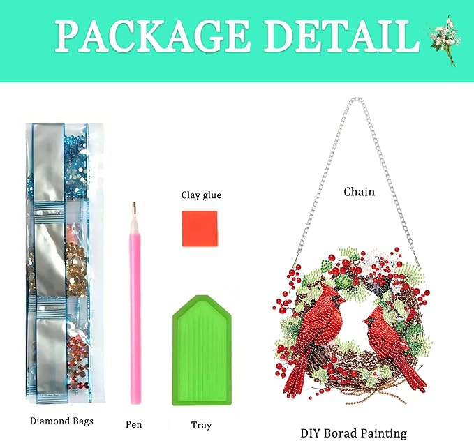 Auremi Cardinal Diamond Art Hanging Kit for Adult, Special Shaped Rhinestone, DIY Acrylic 5D Christmas Diamond Painting Window Pendants Signs, Home Garden Wall Hanging Ornament
