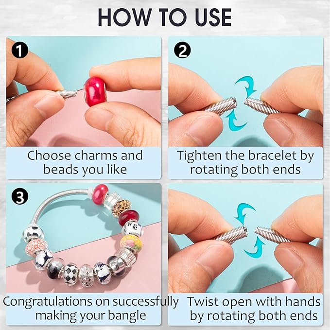 20 Pieces Snake Charm Bracelet, 4mm Expandable Charm Bangle Bracelets Silver Adjustable Friendship Snake Bracelet Chain DIY Charm Bracelet for Women Jewelry Making Christmas Birthday Gifts Supplies