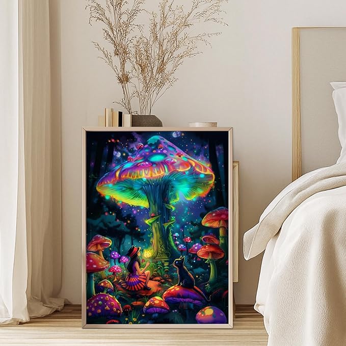 GEEHEIY Mushroom Diamond Art Kits for Adults, 5D Forest Diamond Painting Kits for Beginner, DIY Full Drill Round Gem Art for Home Wall Decor 12 x16 Inch