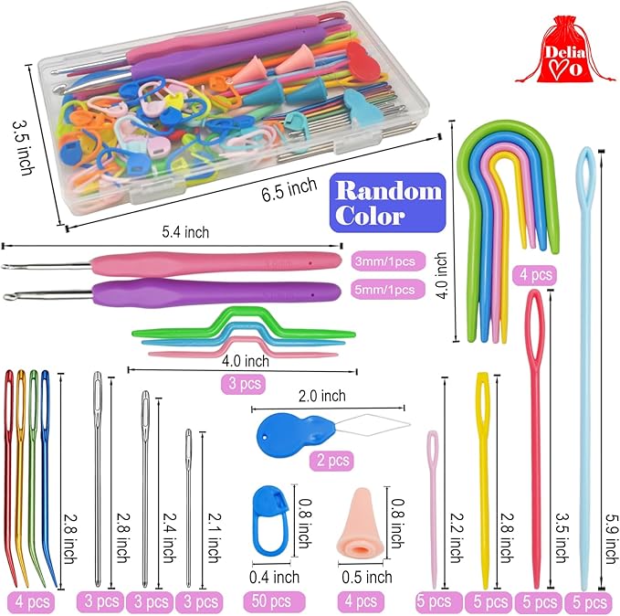 DeliaVo 98 Pcs Yarn Needles Set, Assorted Crocheting & Darning Tapestry Needles with Stitch Markers, Crochet Kit for Knitting Sewing Weaving