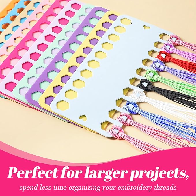 10Pcs Embroidery Floss Organizer, 10 Color Plastic Floss Bobbin, Cross Stitch Thread Storage Cards with 20 Holes and White Labels for Thread Craft DIY Sewing Storage(Mixcolor)