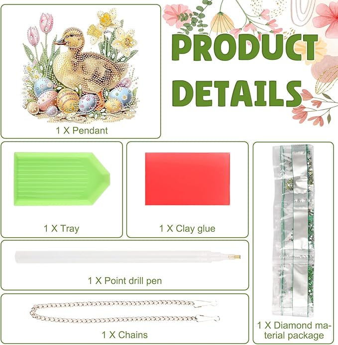 DOMROM Duck Diamond Art Hanging Kit for Adult, Easter Special Shaped Crystal Diamond Painting Duck Pendant, DIY Diamond Art Suncatchers Animal for Home Garden Wall Decor Gift