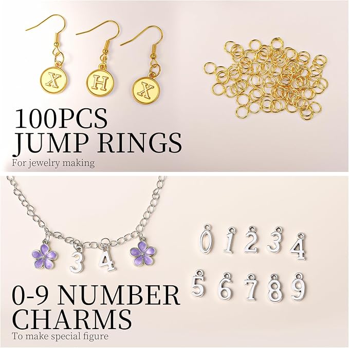 LEOBRO Letter Charms, 376 Pcs Gold & Silver Charms for Jewelry Making, Necklace, Bracelet, Jewelry Making Supplies, with Jump Rings