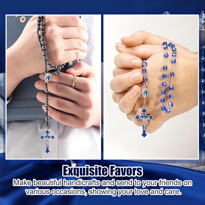 Rosary Making Kits Supplies Cross and Center Medal Charm Alloy Picture Religious Charms Crucifix Pendant for DIY Jewelry Making Prayer Bracelet Necklace Earring