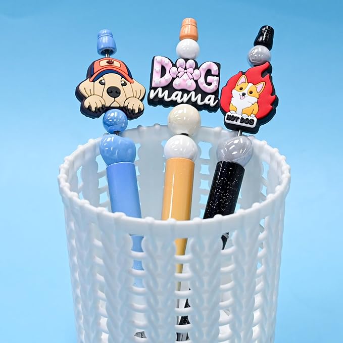 XHAOYEAHX 30PCS Dog Focal Beads for pens, Silicone Focal Beads Bulk for Beadable Pen Keychain Bracelet Lanyard Making Kit