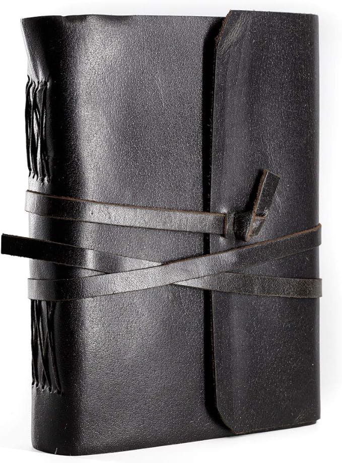 KomalC Handmade Leather Journal | Writing Notebook Diary | Bound Daily Notepad For Men & Women Unlined Paper Medium, writing pad for artist, sketch