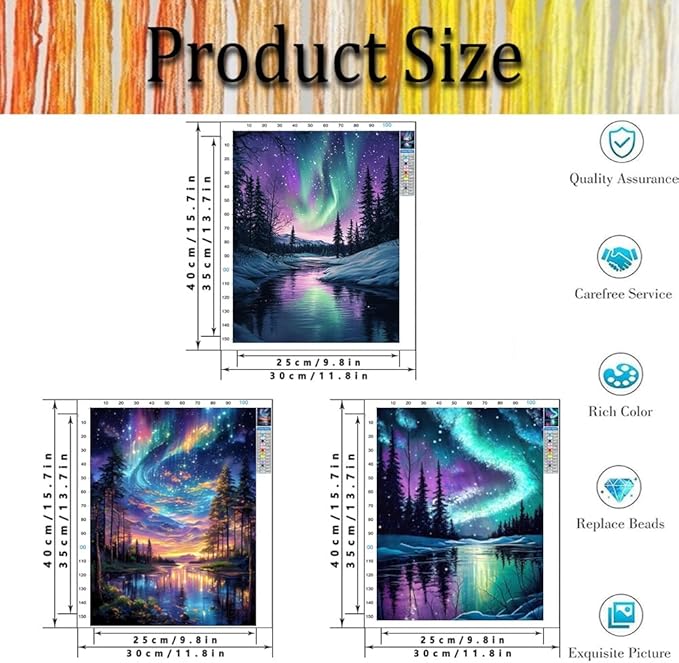 3 Pack Stamped Cross Stitch Kits for Adults - Cross Stitch Kits for Beginners,11 CT Aurora Landscape Cross Stitch Patterns Dimensions DIY Counted Cross Stitch Kits for Adults Arts Craft 12x16 inch