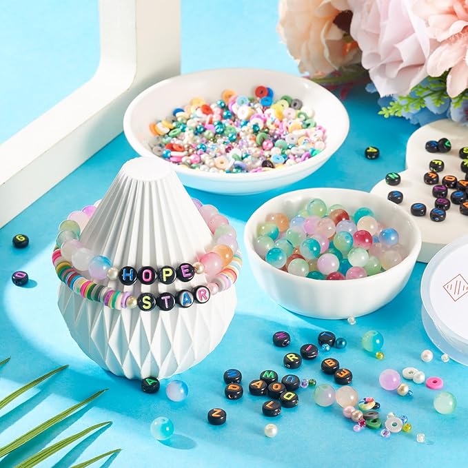 Spritewelry Friendship Bracelet Making Kit with Glass Seed Beads 8mm Colorful Clay Beads Bracelet Making Kit for Adults Letter Bead for Jewelry Making DIY Crafts Gift Supplies 1 Bag