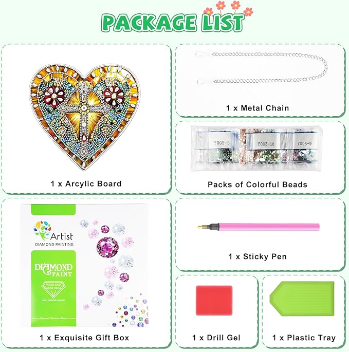 KEYIFA Diamond Painting Hanging Heart Shape Cross 3D Diamond Art Kits, Special Shaped Rhinestone Diamond Dots Kit for Adults Beginner, DIY Art Craft for Window Wall Door Decor, Double Sided