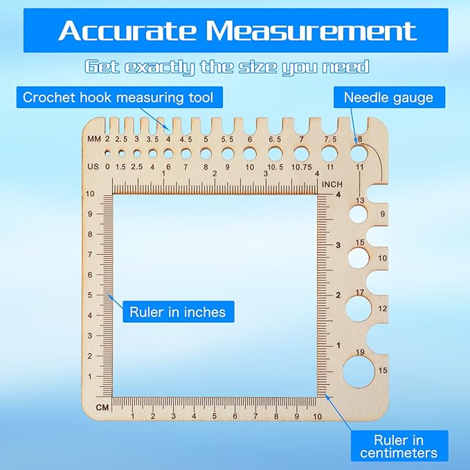 Wooden Rulers Wooden Knitting Crochet Gauge Ruler Stitch Counter Spinner Yarn Measure Tool Square Craft Accessory for Needles