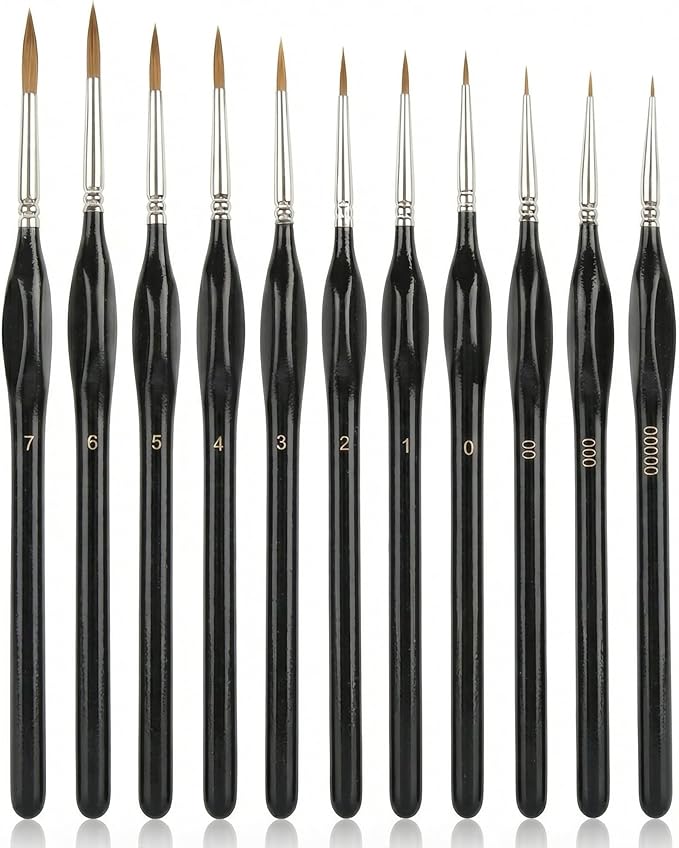 11-Piece Detail Paint Brushes Set, Triangular Grip Fine Tip Nail Brush, Small Paint Brush for Watercolor, Acrylic, Oil, Face, Model & Miniature Painting（Black）