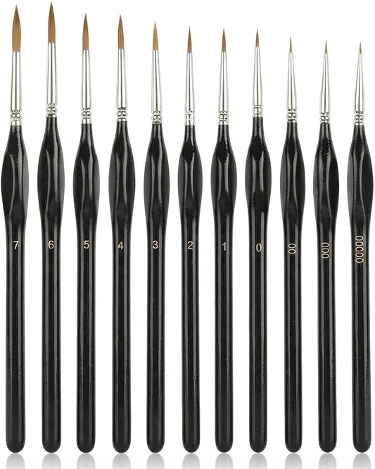11-Piece Detail Paint Brushes Set, Triangular Grip Fine Tip Nail Brush, Small Paint Brush for Watercolor, Acrylic, Oil, Face, Model & Miniature Painting（Black）