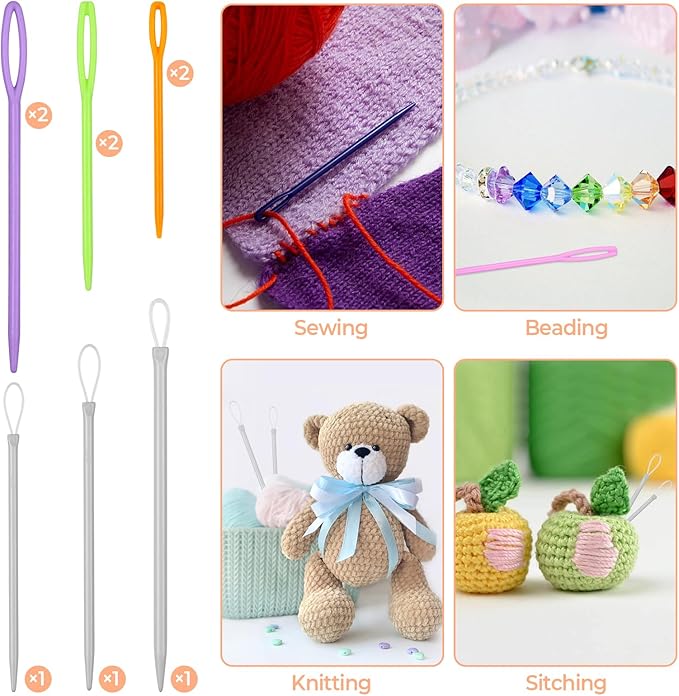 FIVEIZERO 43 Pcs Yarn Needles Set, Assorted Yarn Needles Bent Tapestry Needle Weaving Needle Darning Needles Big Eye Blunt Knitting Needles with Stitch Markers for Knitting Crochet Kit