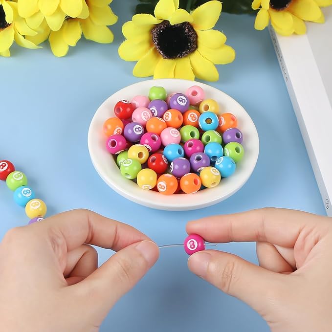 100pcs Billiard Beads with 5.5 Yard Elastic Rope,Acrylic Sports Beads DIY Spacer Bead for Necklace Bracelet Keychains Handmade Jewelry Making Accessories Craft Supplies,12mm (Billiard)