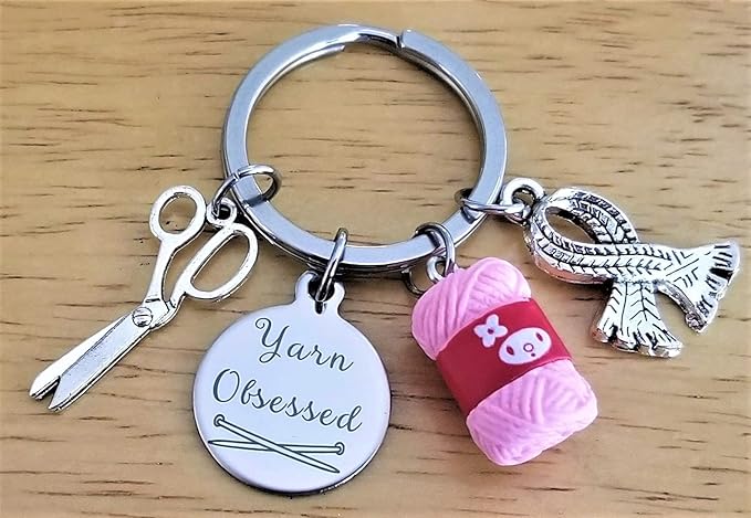 Kit's Kiss Knitting Keychain Knitter Gift Scarf Scissors Yarn Resin Charm Quilter Crafter Crochet Lover Knitting Needles Crocheting Yarn Obsessed Key Ring