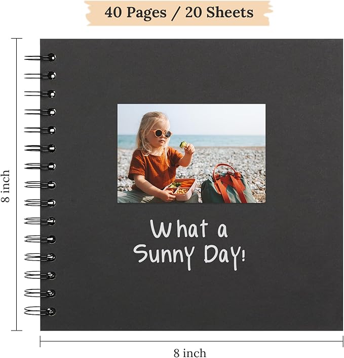 Scrapbook 8x8 Inch DIY Scrapbook Album Hardcover Kraft Paper Scrap Book Photo Albums 40 Pages Perfect for 4x6 / 5x7 Photos Memory Book for Family, Wedding