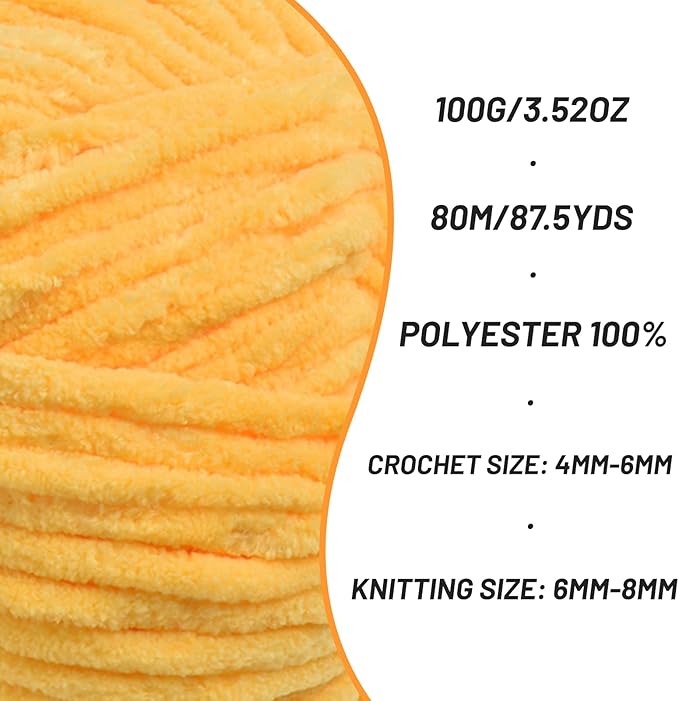 3 Pack Fluffy Chenille Yarn for Crocheting, Chunky Velvet Yarn for Crochet Amigurumi, Baby Yarn for Crocheting Soft Blanket, 262.4yds /10.5 oz Bulky Yarns for Crafts/Hats/Shoes/Socks (3 Golden Yellow)