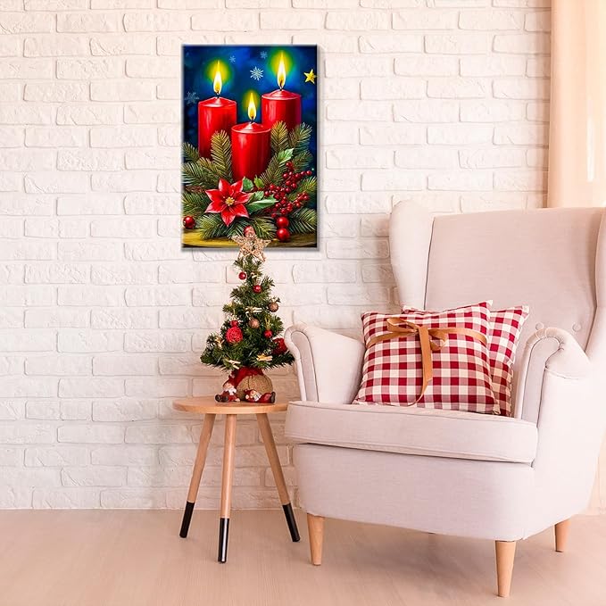JOOZ Paint by Numbers Kit for Adults Framed Christmas Paint by Number with Easel Christmas Candles Adult Paint by Number Kits Framed Canvas DIY Oil Painting Kits for Home Wall Decor 8x12 Inch