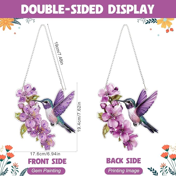 NAIMOER DIY Hanging Diamond Art Kits for Adults, Hummingbird Diamond Painting Kits, Special Shaped Rhinestone, Acrylic 5D Gem Art Craft Window Pendants Home Garden Wall Hanging Ornament Kits