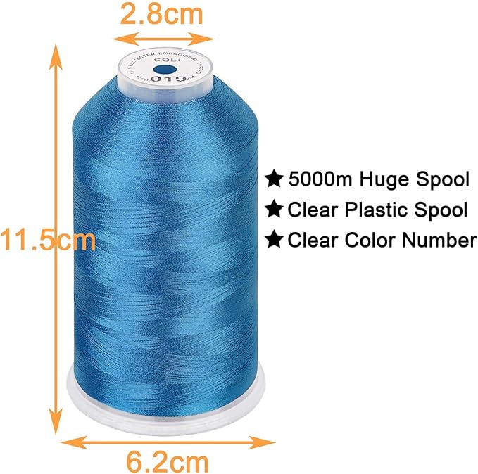 New brothread - Single Huge Spool 5000M Each Polyester Embroidery Machine Thread 40WT for Commercial and Domestic Machines - Sky Blue