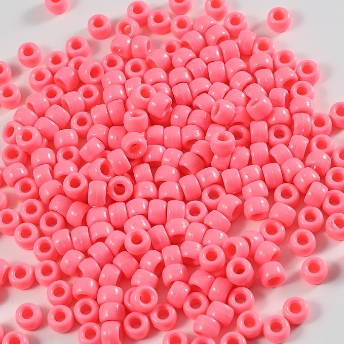 1000 Pcs Acrylic Pony Beads 6x9mm Bulk for Bracelet Necklace Jewelry Making Earring Hair Braiding Kandi Beads (Light Pink)