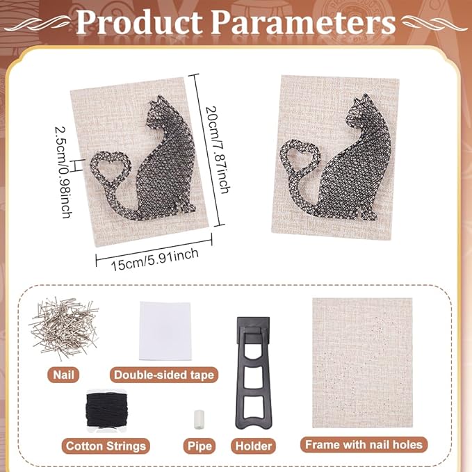 WEBEEDY DIY String Art Kit Cat Mitten Animal Craft Kit with Heart Pattern Creative Craft Kits for Adult Christmas Home Wall Table Decorations Gift