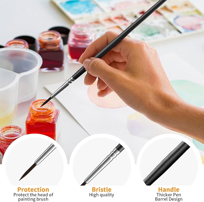 Tiny Detail Paint Brushes 60 Pcs Fine Paint Brushes Set with 3 Size #0#00#000 Liner Brush for Miniature 40k Model Crafts Watercolor Acrylics Oil