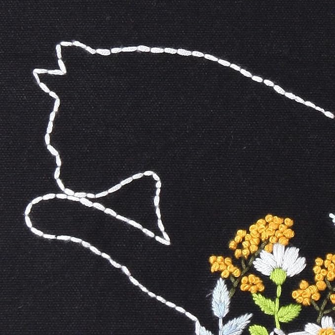 Smart-Feather Cat Embroidery Kit for Beginners Adults, Hand Embroidery Tote Bag Kit with Hoop and Patterns