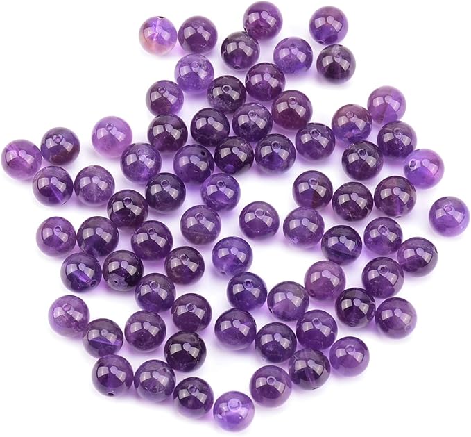 LPBeads 80Pcs Polished 10mm Round Natural Amethyst Gemstone Loose Beads with Stretch Cord for Jewelry Making Bracelets