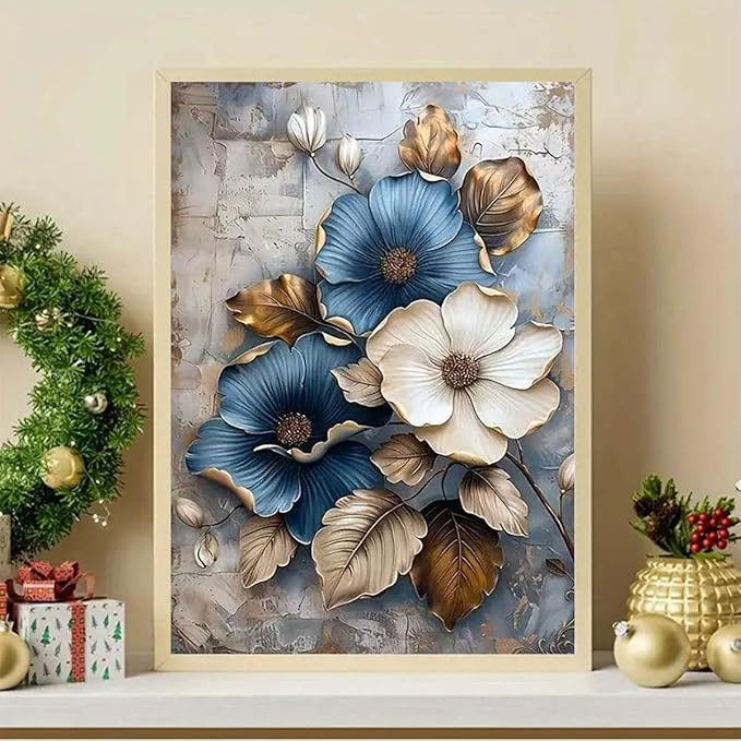 GEMFAMILY 5D Diamond Art Kits for Adults-Diamond Painting Kits for Blue and White Flower,DIY Round Full Drill Diamond Painting Kits for Beginner Home Wall Decor12 X 16Inch