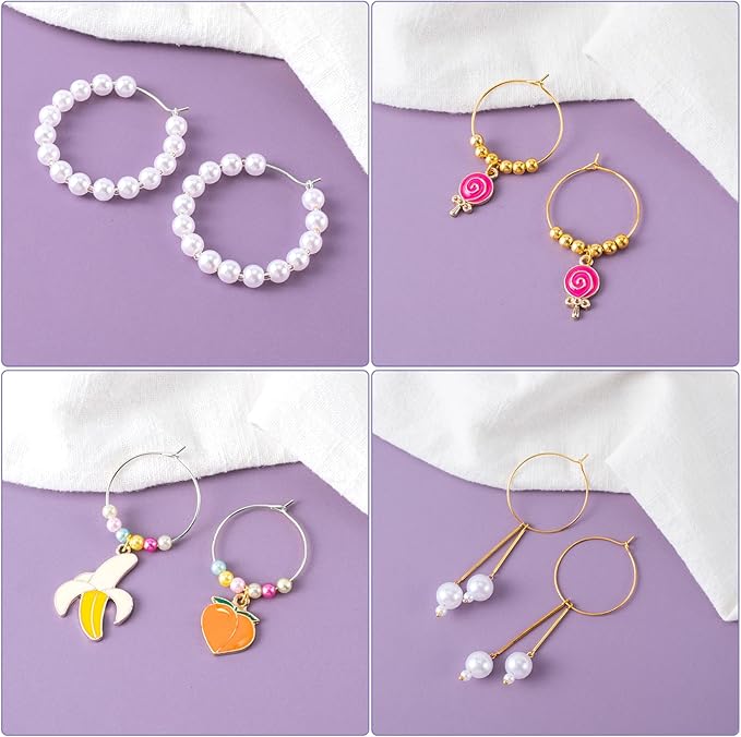 OIIKI 280PCS Earring Beading Hoops, 4 Sizes Gold/Silver Plated Hoop Earring Findings, Open Hoops, Metal Earring Rings, Round Earring Beading Decorative Accessories for DIY Jewelry Making, Parties
