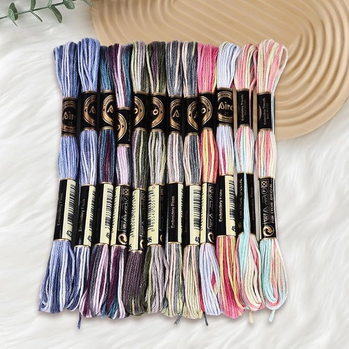 12 Skeins 105 Yards Embroidery Thread Variegated Cross Stitch Floss Bulk 6 Ply Polyester Yarn Colorful Friendship Bracelet String for Sewing Making Needlecraft Knitting Clothes Stitching