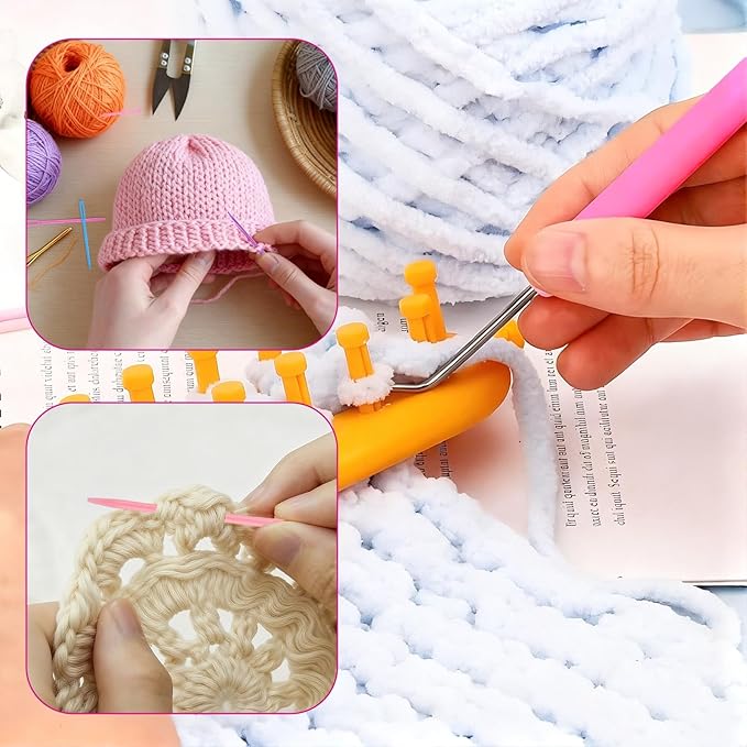 9PCS Knitting Loom Hooks Set, 3 Pack Crochet Hook Pick Tools with 6 Plastic Large-Eye Needles, Ergonomic Knit Picker for Loom Knitting, Weaving & DIY Crafting
