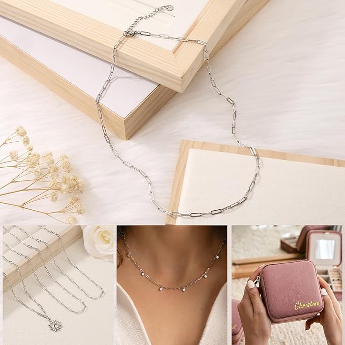 GTVOODX 10Pcs Paperclip Chain Necklace 20 Inch 3x9mm Stainless Steel Adjustable Link Chains Bulk for Women Necklace Jewelry Making