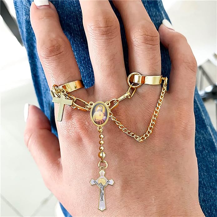24Pcs/12Sets Rosary Kits Making Supplies Religious Cross and Center Medal Charm Alloy Enamel Saint Benedict Crucifix Pendant Beads for Adults Diy Catholic Jewelry