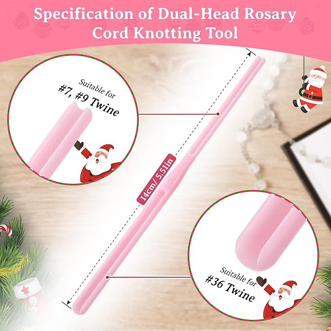 2 Pack Rosary Cord Knotting Tool, #7#9 and #36 Dual Head Twine Knotting Tool, Rosary Making Supplies, Beads Tying Kit, Beading Cord Kit for Jewelry, Fishing Hook, Bracelet (Pink)
