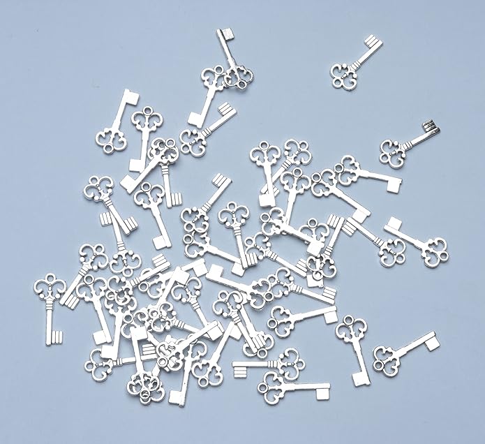 50 Pcs Keys Pendants Beading Supplies Vintage Metal Mini Key Charms for DIY Jewelry Making Kit Handmade Necklace Bracelet Key Ring Chain Earring Party Decoration