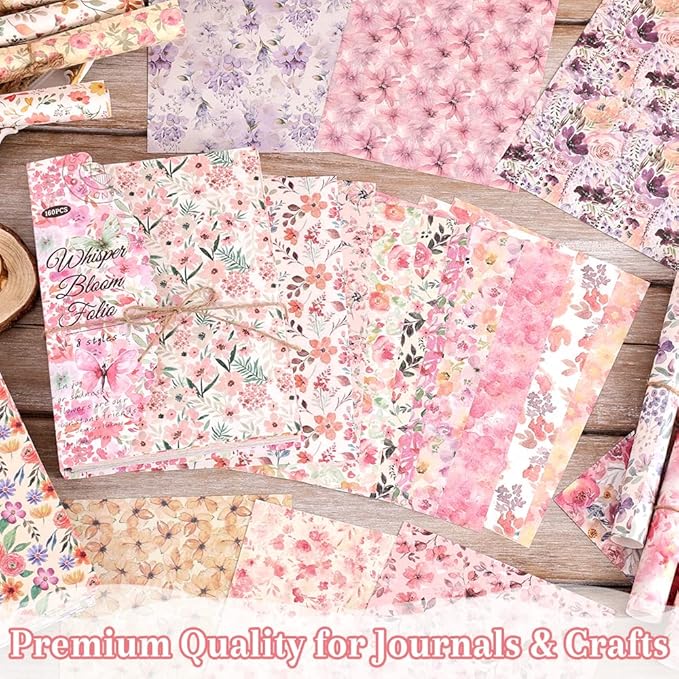 160 Sheets of Pink Flower Scrapbook Paper, journaling Scrapbook Supplies Craft Collage Paper Set, Junk Journal Bullet Journal Poster Room Decor for Card Making Decorative Gifts