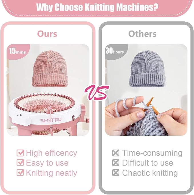 SENTRO Knitting Machine, 48 Needles Knitting Machine, Smart Knitting Loom Machine with Row Counter for Adults Beginners, Circular Double Knit Loom Crochet Knitting Machine Kit for Hat Socks