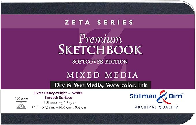 Stillman & Birn Zeta Series Softcover Sketchbook, 5.5" x 3.5", 270 gsm (Extra Heavyweight), White Paper, Smooth Surface