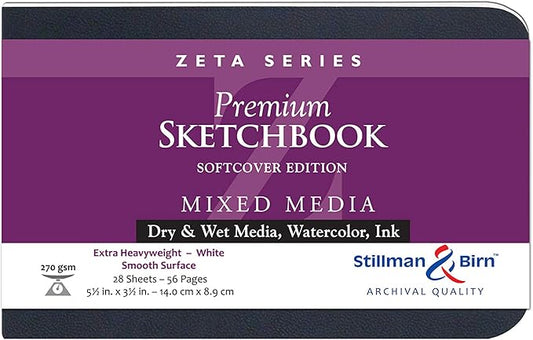 Stillman & Birn Zeta Series Softcover Sketchbook, 5.5" x 3.5", 270 gsm (Extra Heavyweight), White Paper, Smooth Surface