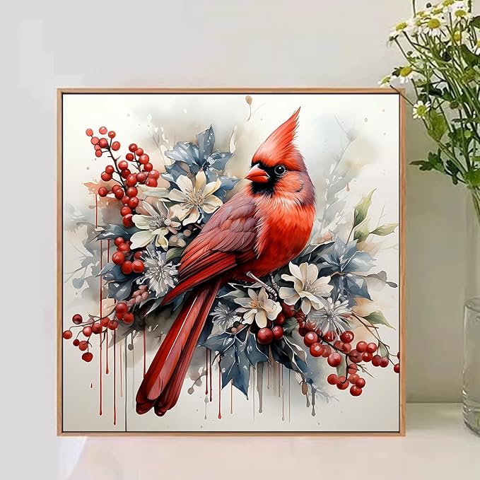 Cardinal Paint by Numbers for Adult, Cardinal Paint by Numbers Kit for Adults Beginners, DIY Acrylic Painting on Canvas for Home Wall Art Decor 16x16Inch