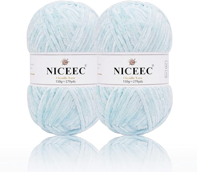 NICEEC 2 Skeins Soft Chenille Yarn Blanket Yarn for Knitting Fancy Yarn for Crochet Weaving DIY Craft Total Length 2×255m (2×279yds, 2×150g)_Canal Blue