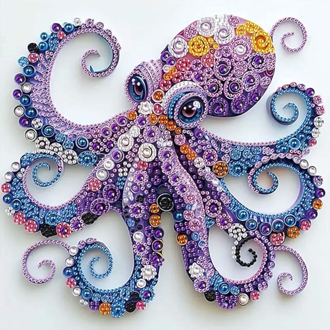SHICERNHJ 5D Diamond Painting Kits for Beginners,Animal Special Shape Diamond Art Kits for Purple Octopus DIY Crystal Rhinestones Paint By Diamonds and Crafts for Adults Home Wall Decor 12 X 12inch