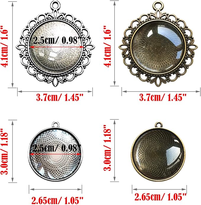 Allazone Round Double-Sided Pendant Trays and Glass Cabochon with Key Ring for Bracelet Necklace Crafting DIY, Gift Making by Seasonsky