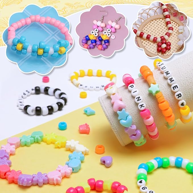 iooleem multi-colored bulk pony beads - 4000pc kit for friendship bracelets & jewelry making, easy storage