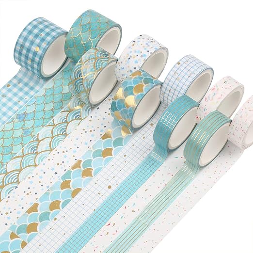 CCINEE 10 Rolls Washi Tape Set,Gold Foil Decorative Masking Tapes for Bullet Journal Planner Scrapbooking Craft Supply