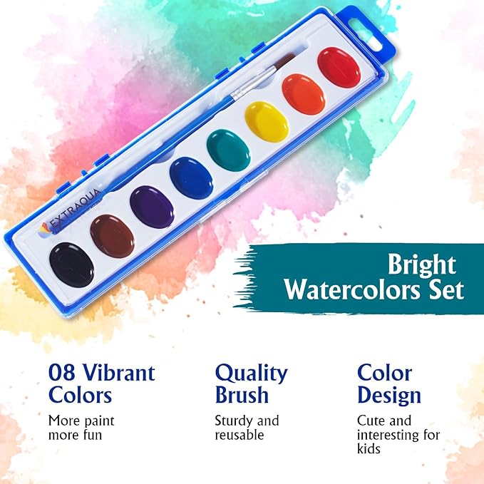 Watercolor Paint Sets for Kids - Bulk Pack of 12 with 8 Washable Paint & Brush - Perfect Kids Painting Set for Classrooms, Party Favours & Creative Fun
