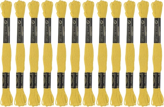 HARFINGTON 12 Skeins Embroidery Floss 8.75yds(8m) Egyptian Long-Staple Cotton Cross Stitch Thread for Sewing DIY Bracelet Yarn String and Crafts, Bright Yellow(6018)